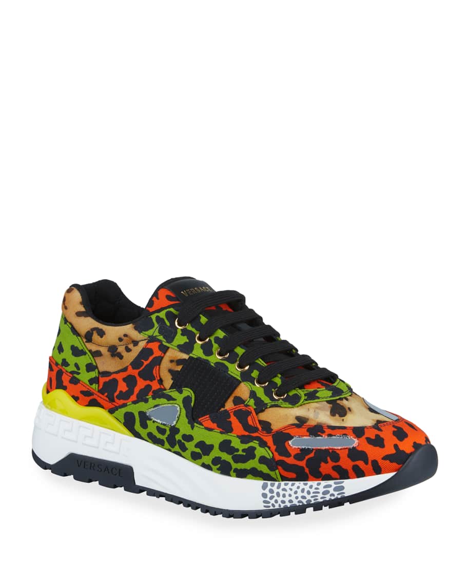 Versace Men s Multicolor Leopard Print Canvas Sneakers Neiman Marcus