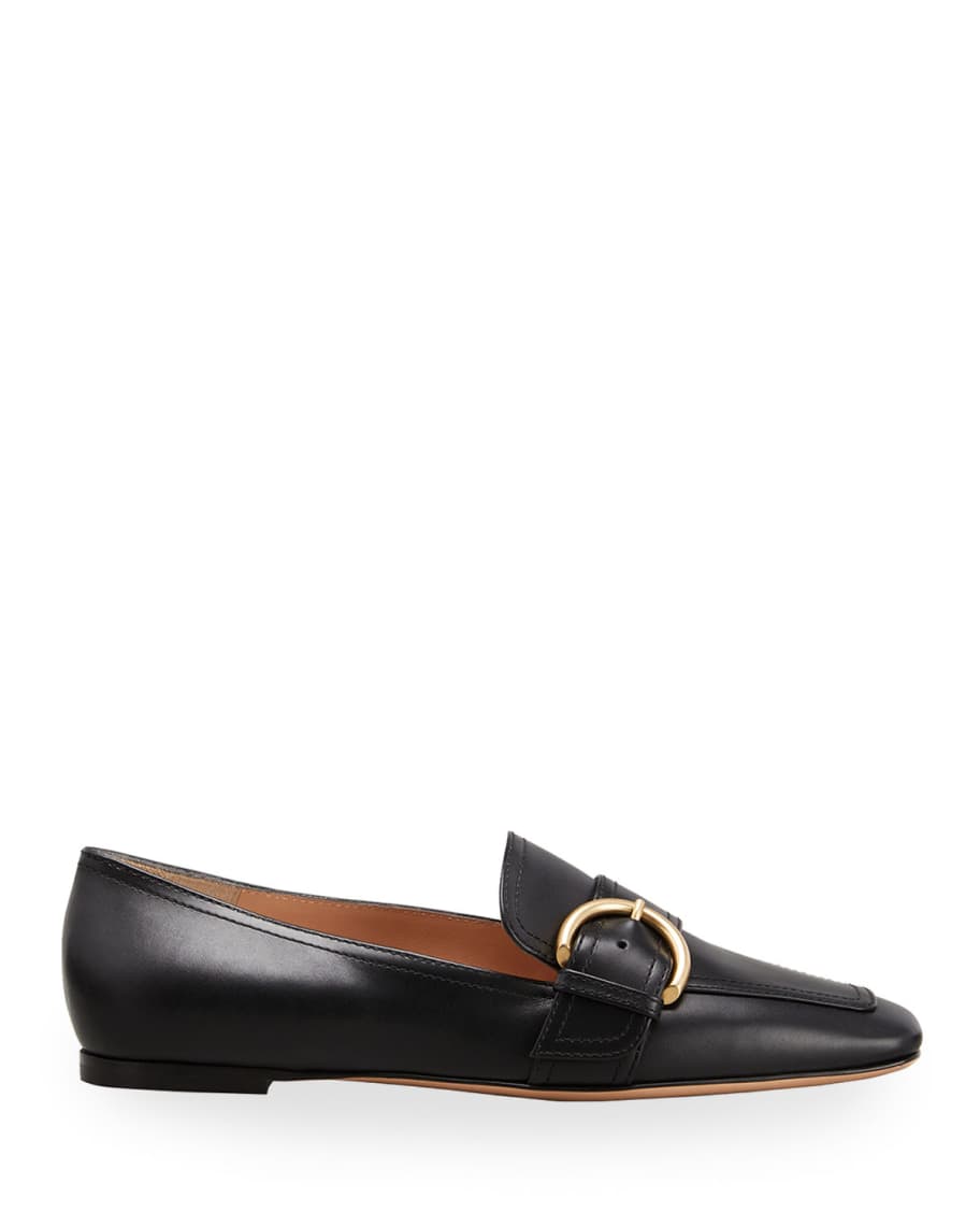 Gianvito Rossi 5mm Flat Square-Toe Leather Loafers | Neiman Marcus