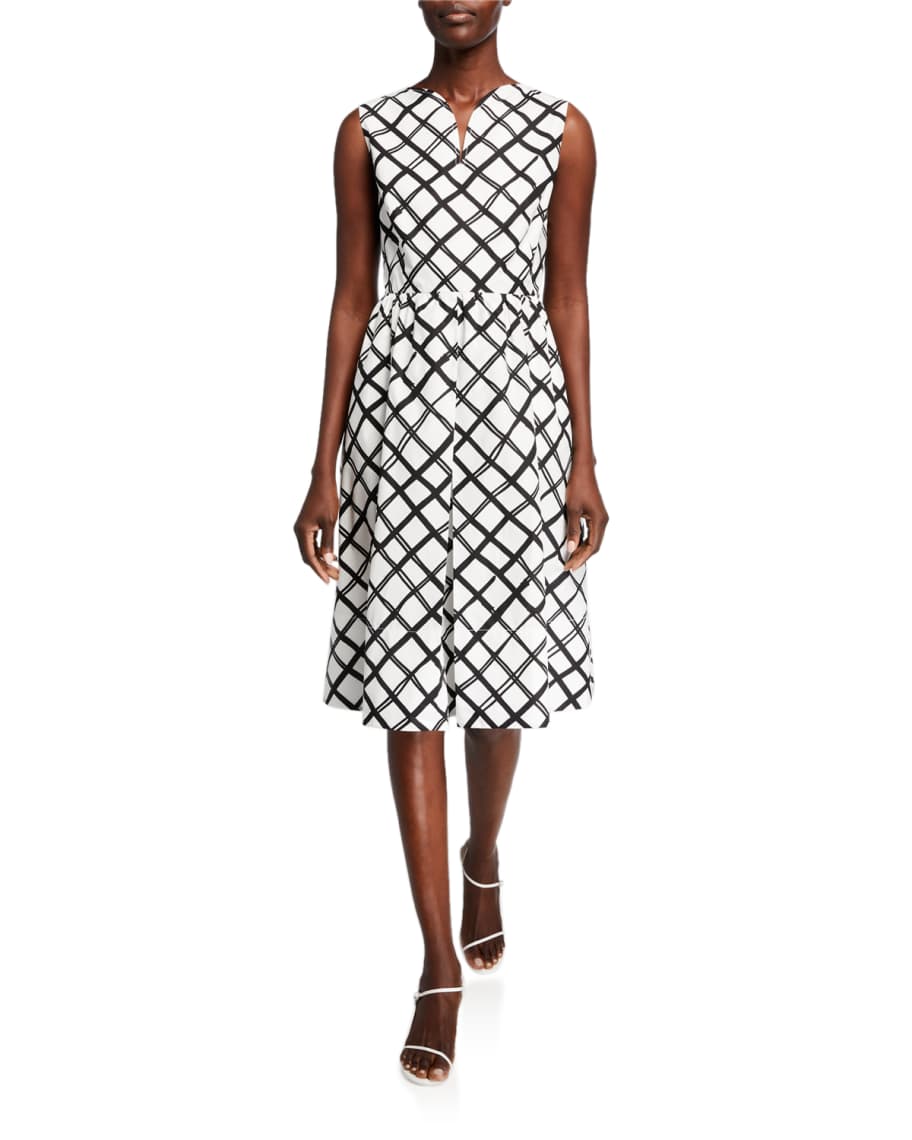 Piazza Sempione Diamond-Print Poplin Midi Dress | Neiman Marcus