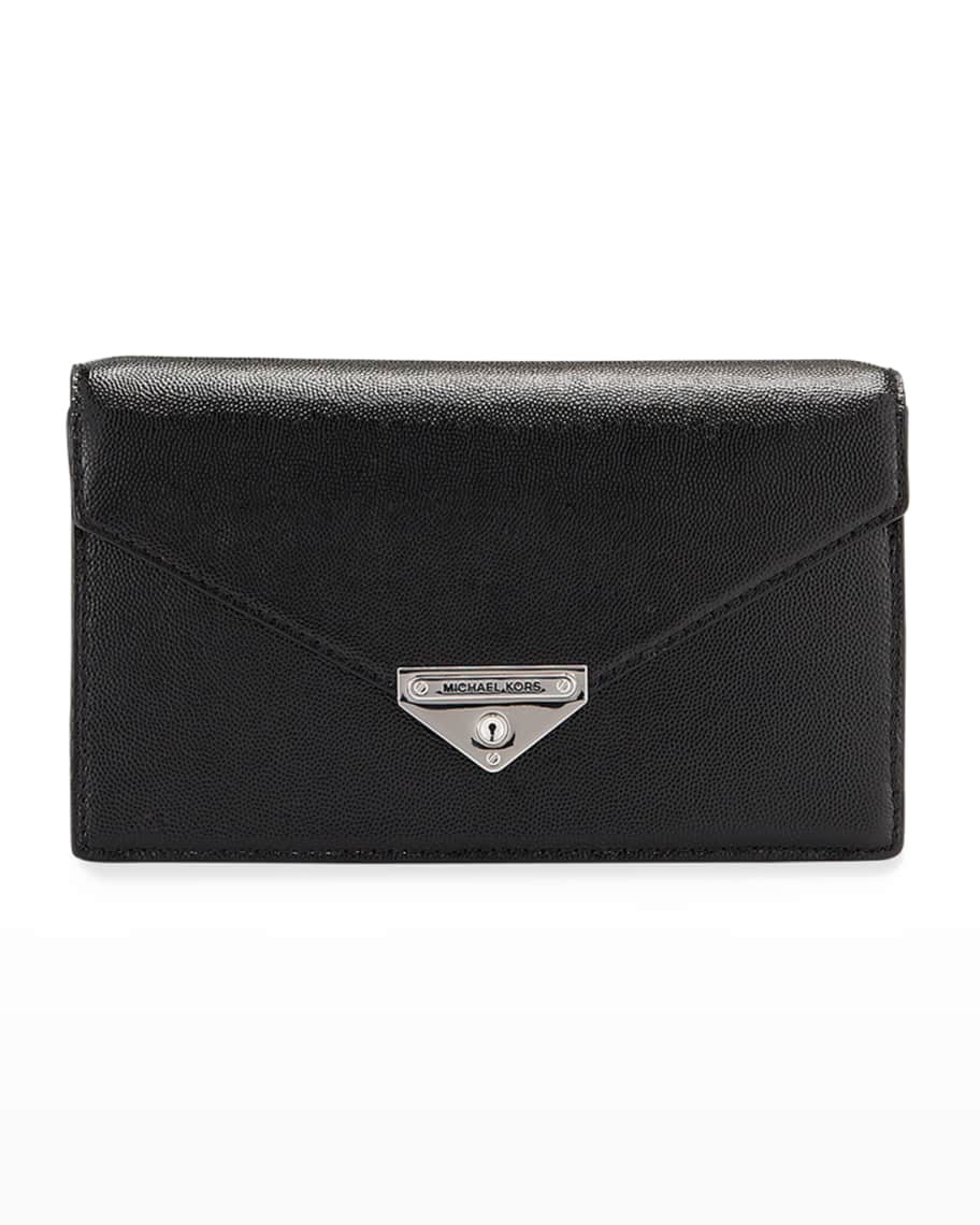 Michael Kors Grace Silver Leather Envelope Clutch Bag in Metallic