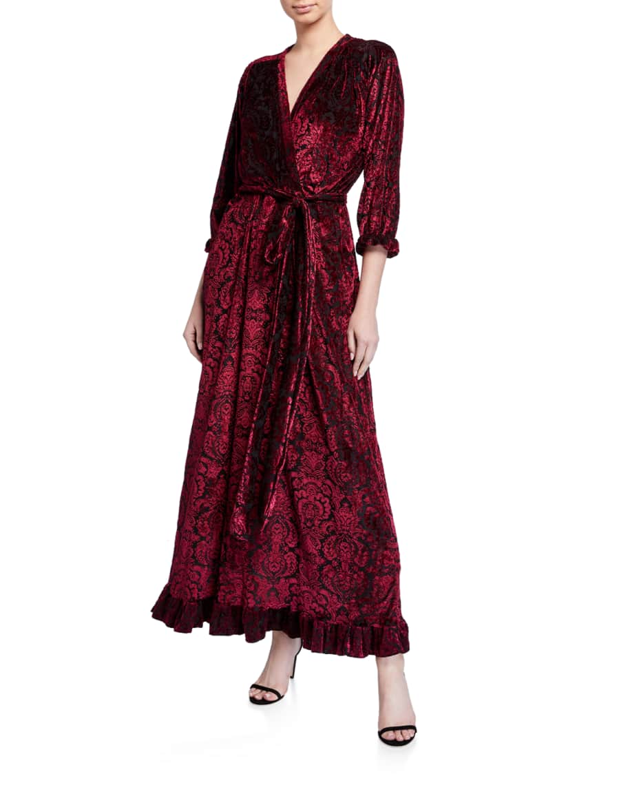 Melissa Masse Printed Crushed Velvet Jersey Maxi Dress with Flounce ...
