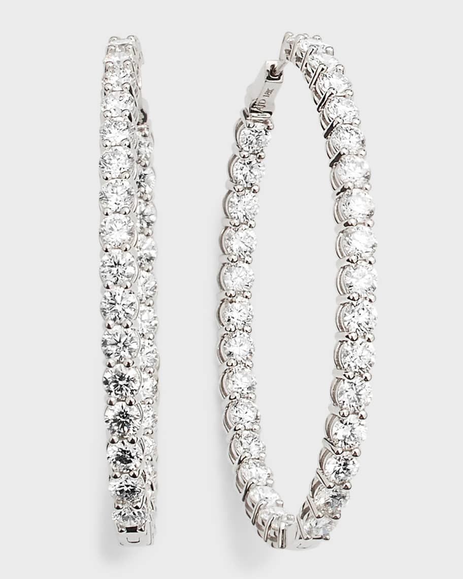 Neiman Marcus Diamonds 18K White Gold Diamond OvalHoop Earrings, 2