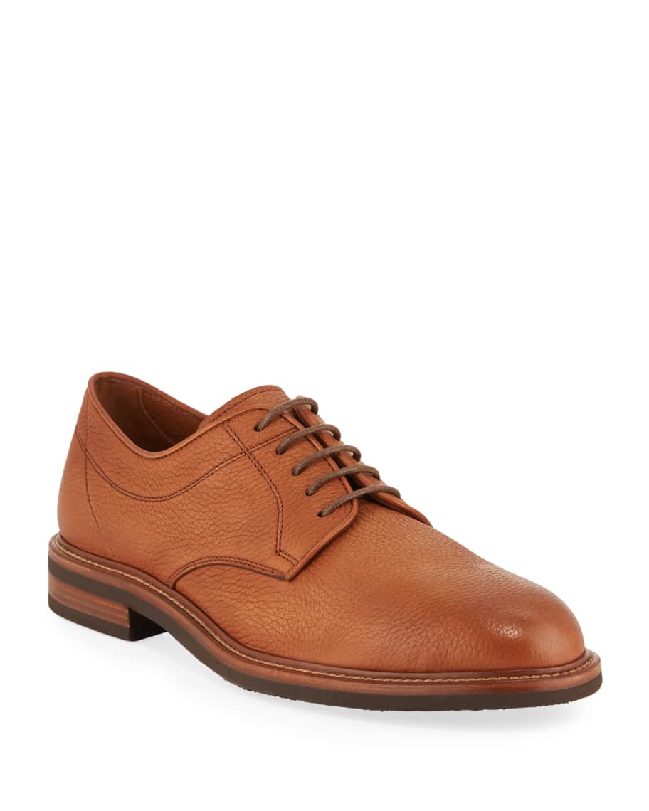 Brunello Cucinelli Men's Pebbled Deerskin Leather Derby Shoes 