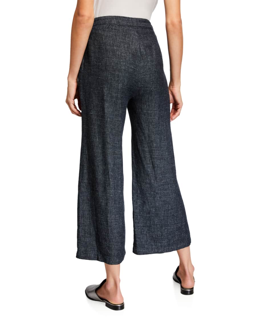 Eileen Fisher Tweedy Hemp/Cotton Wide-Leg Crop Pants