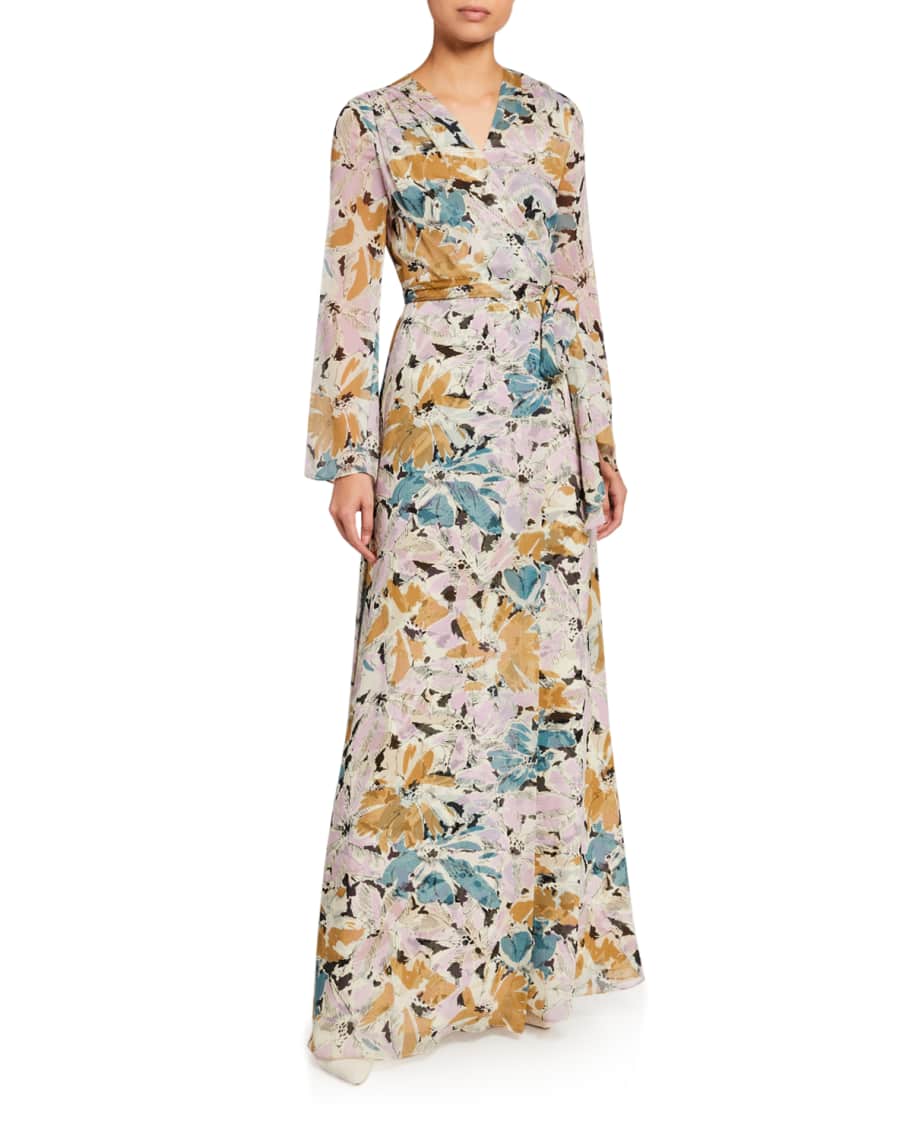 Diane von Furstenberg Sharon Long-Sleeve Floral Silk Wrap Dress ...