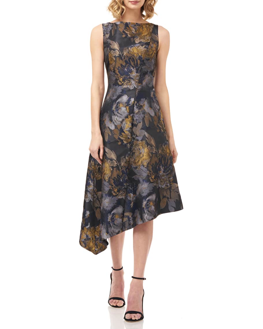 Kay Unger New York Carmella Asymmetric Floral Jacquard Dress | Neiman ...