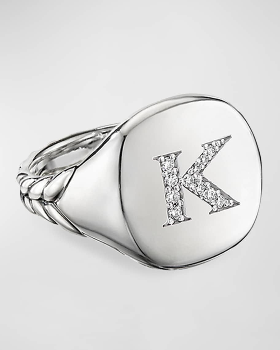 David Yurman DY Initial Pinky Ring in Sterling Silver with Diamonds