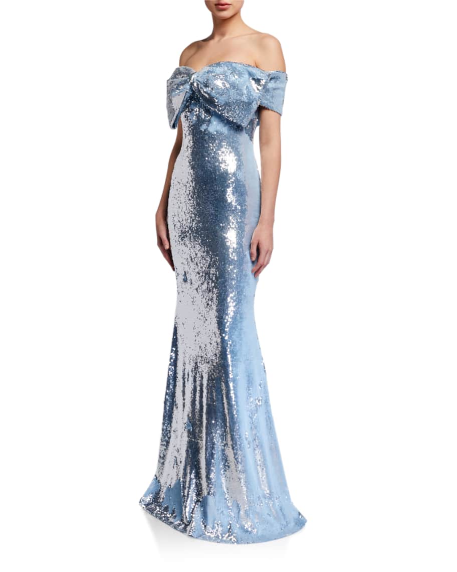 Sequin Bow Bustier Mermaid Gown ...