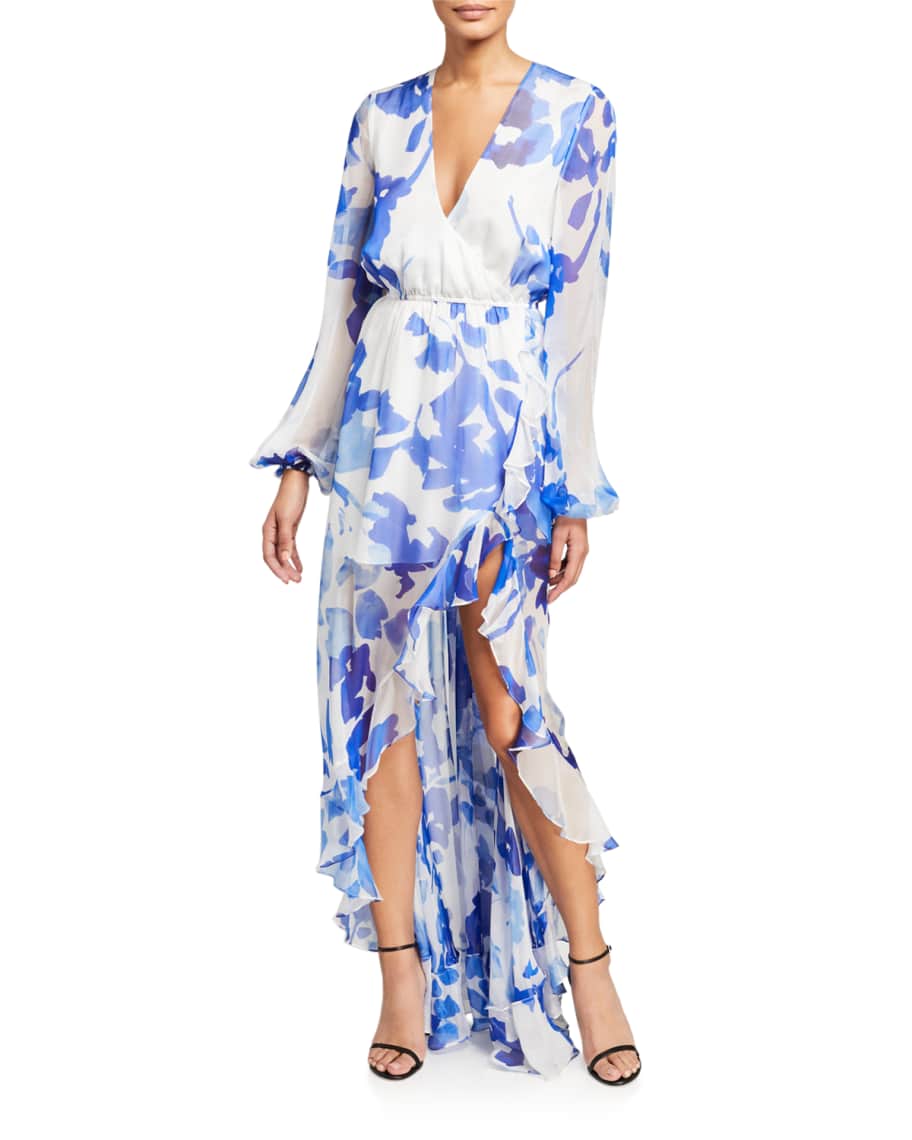 Caroline Constas Liv Printed High-Low Ruffle Dress | Neiman Marcus