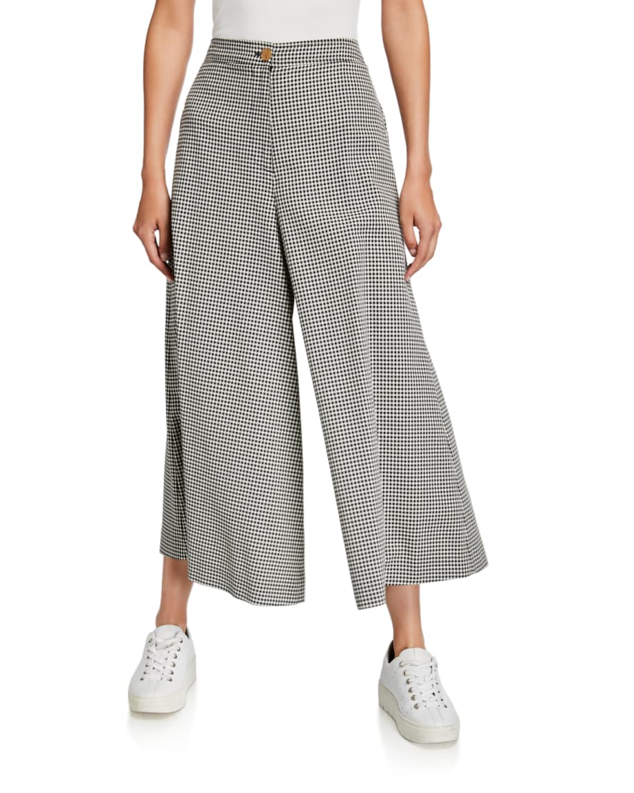 McQ Swallow High-Rise Gingham Wide-Leg Trousers | Neiman Marcus