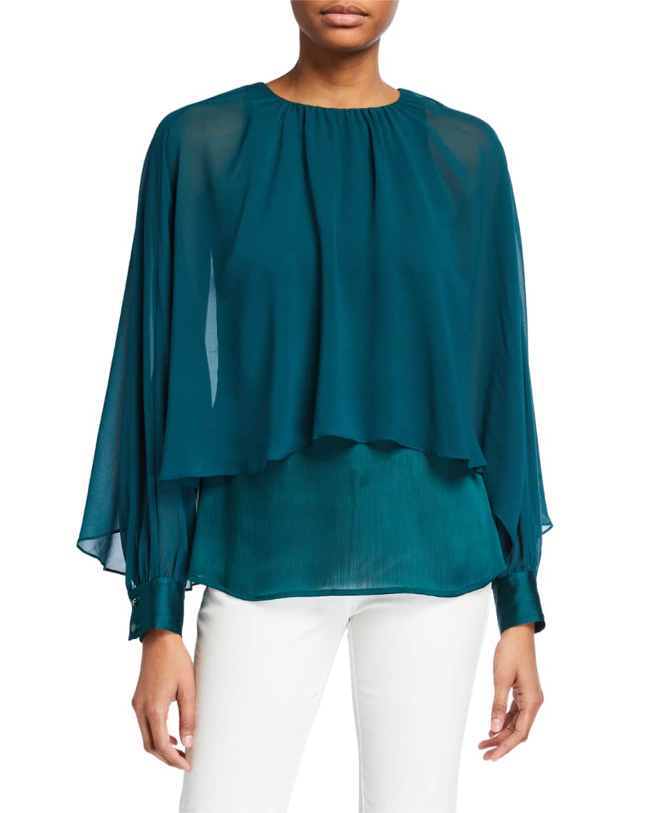 Trina Turk Preston LongSleeve Chiffon Popover Top Neiman Marcus