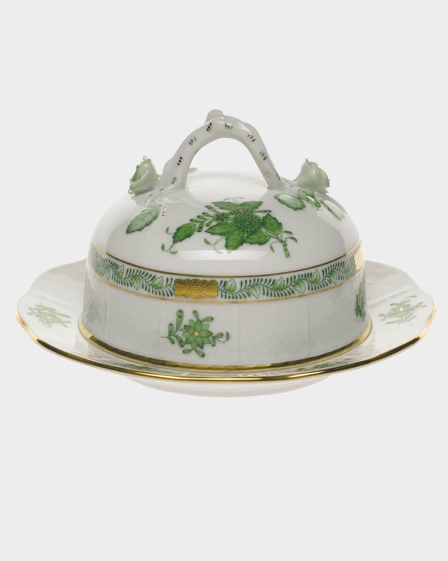 Chinese Bouquet Green Covered Butter Dish