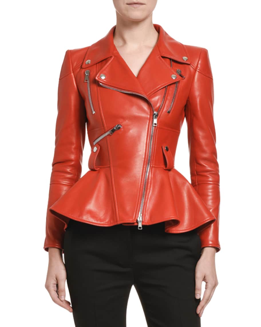 Alexander McQueen Leather Peplum Moto Jacket | Neiman Marcus