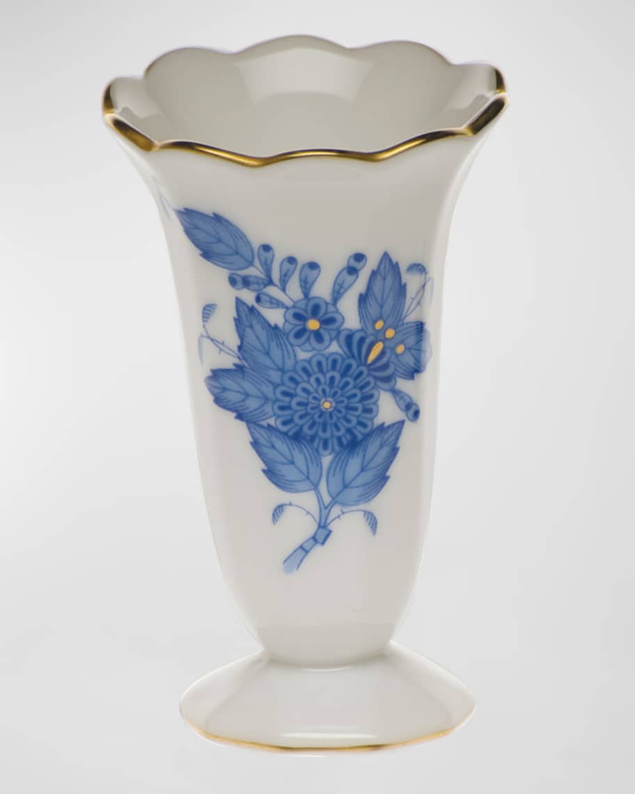 Herend Chinese Bouquet Blue Scalloped Bud Vase
