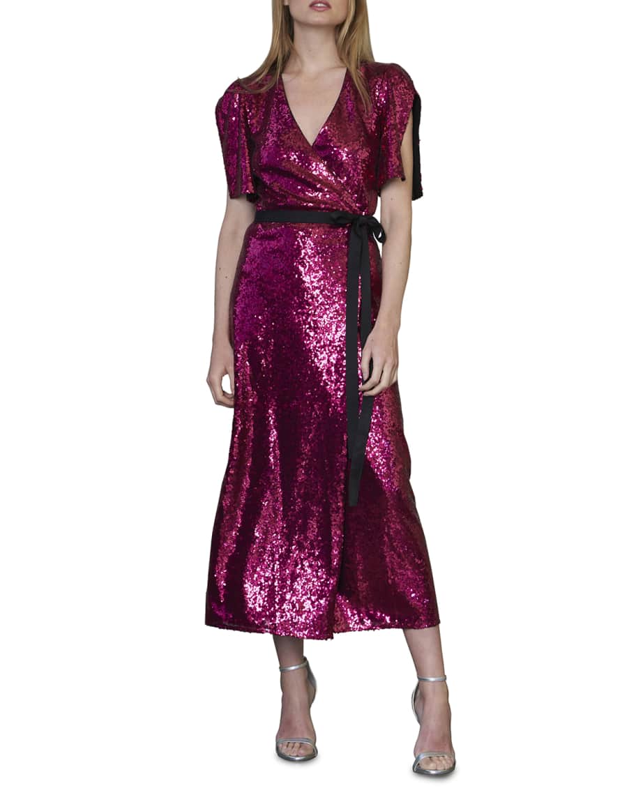 Monique lhuillier sequin wrap dress online