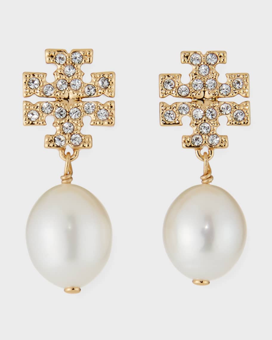 Tory Burch Kira Pave Pearl Drop Earring | Neiman Marcus