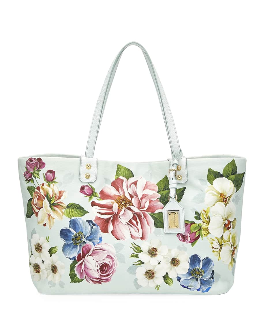 Dolce&Gabbana Beatrice Floral Canvas Shoulder Tote Bag | Neiman Marcus