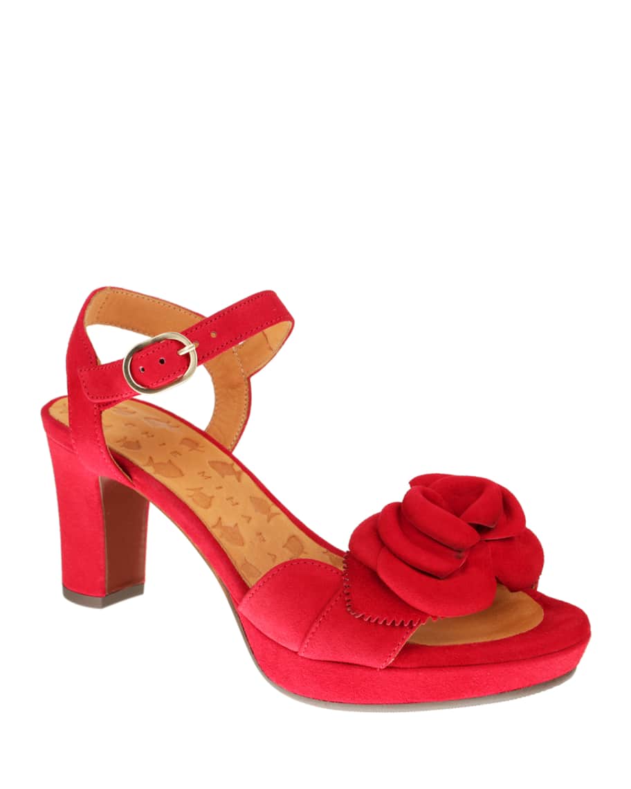 Chie Mihara Nu Blossom Suede Flower Ankle Sandals Neiman Marcus