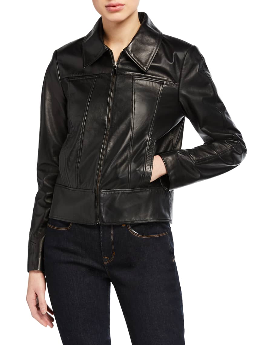 Elie Tahari Addison Zip-Front Leather Jacket | Neiman Marcus