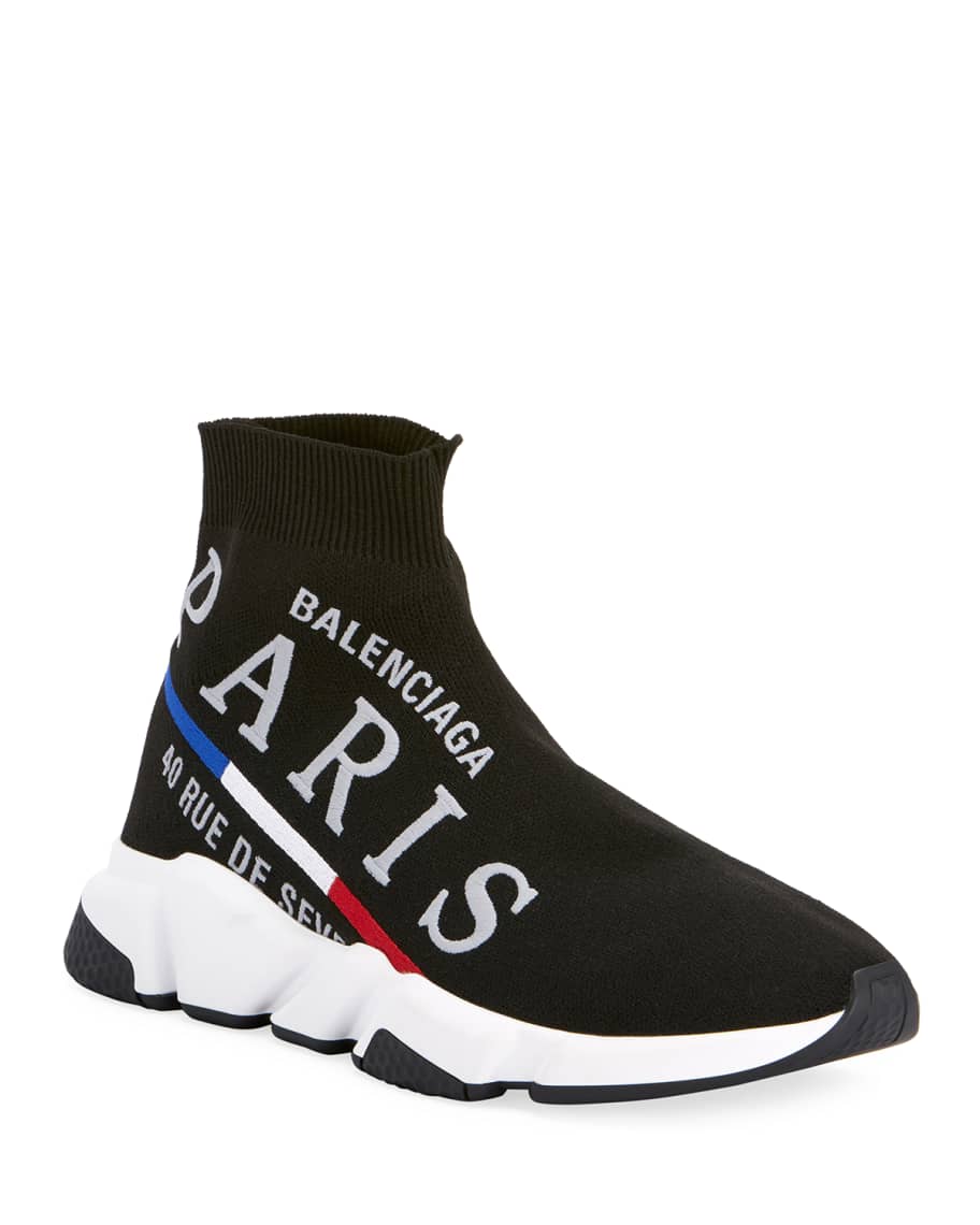 Balenciaga Men's Paris Speed Logo Knit Sneakers Neiman Marcus