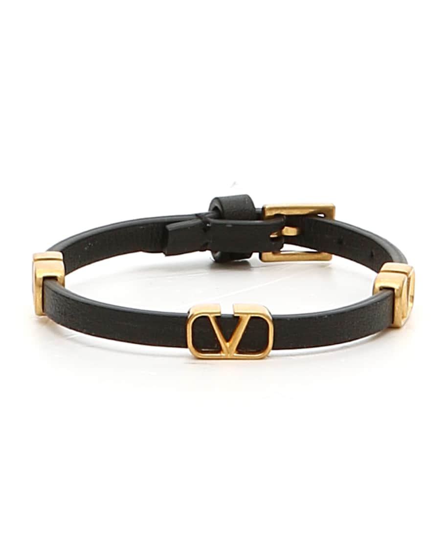 Valentino Garavani V-Logo Leather Bracelet | Neiman Marcus