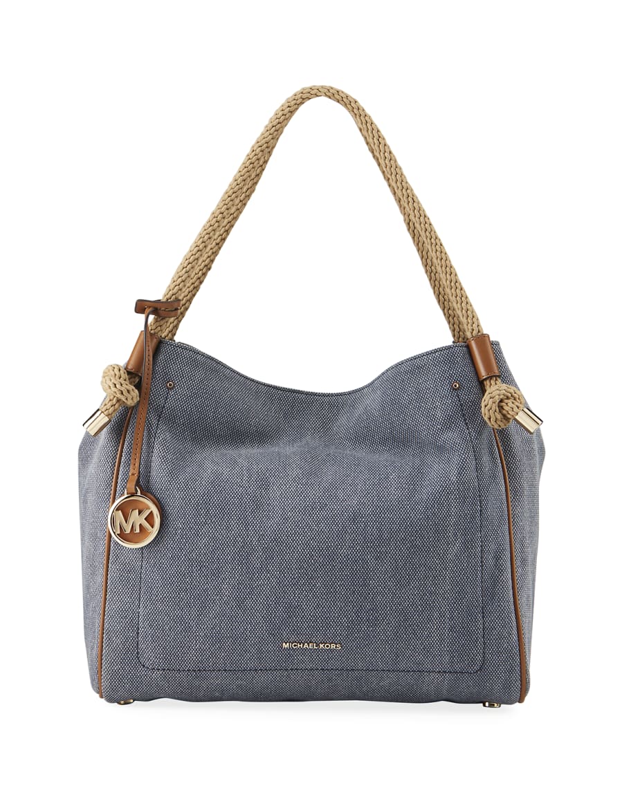 New Michael Kors Sullivan Large Leather navy Denim Messenger bag