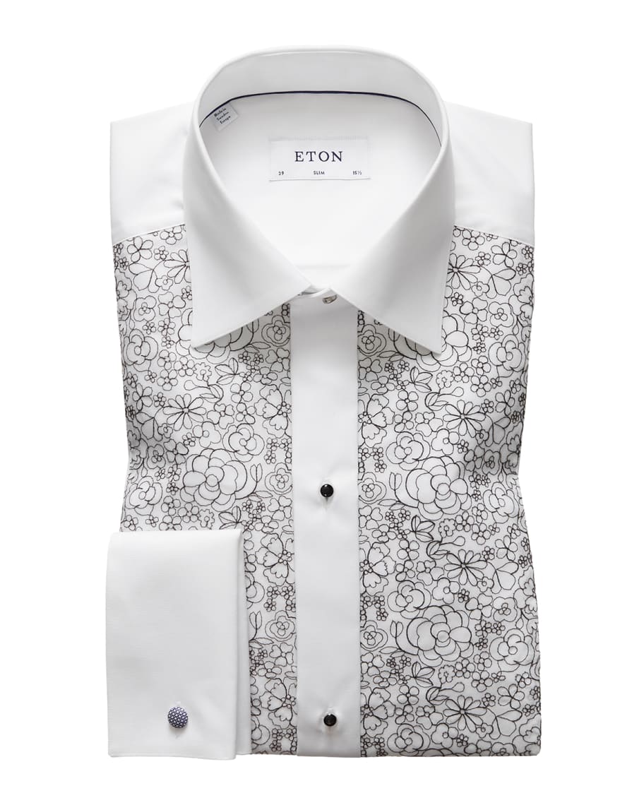 Eton Men's Slim Floral Embroidered Bib Dress Shirt | Neiman Marcus