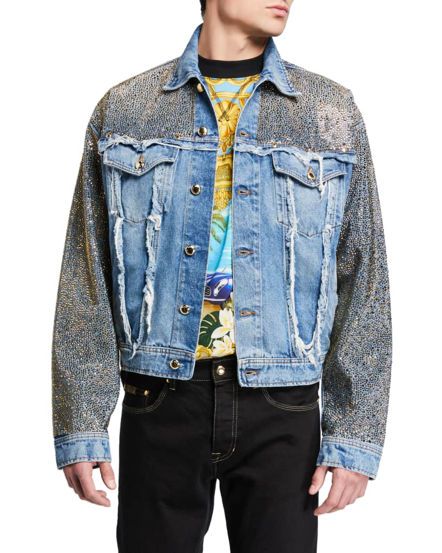 Versace Jeans Couture Men's Embellished Rip-And-Repair Denim Jacket ...