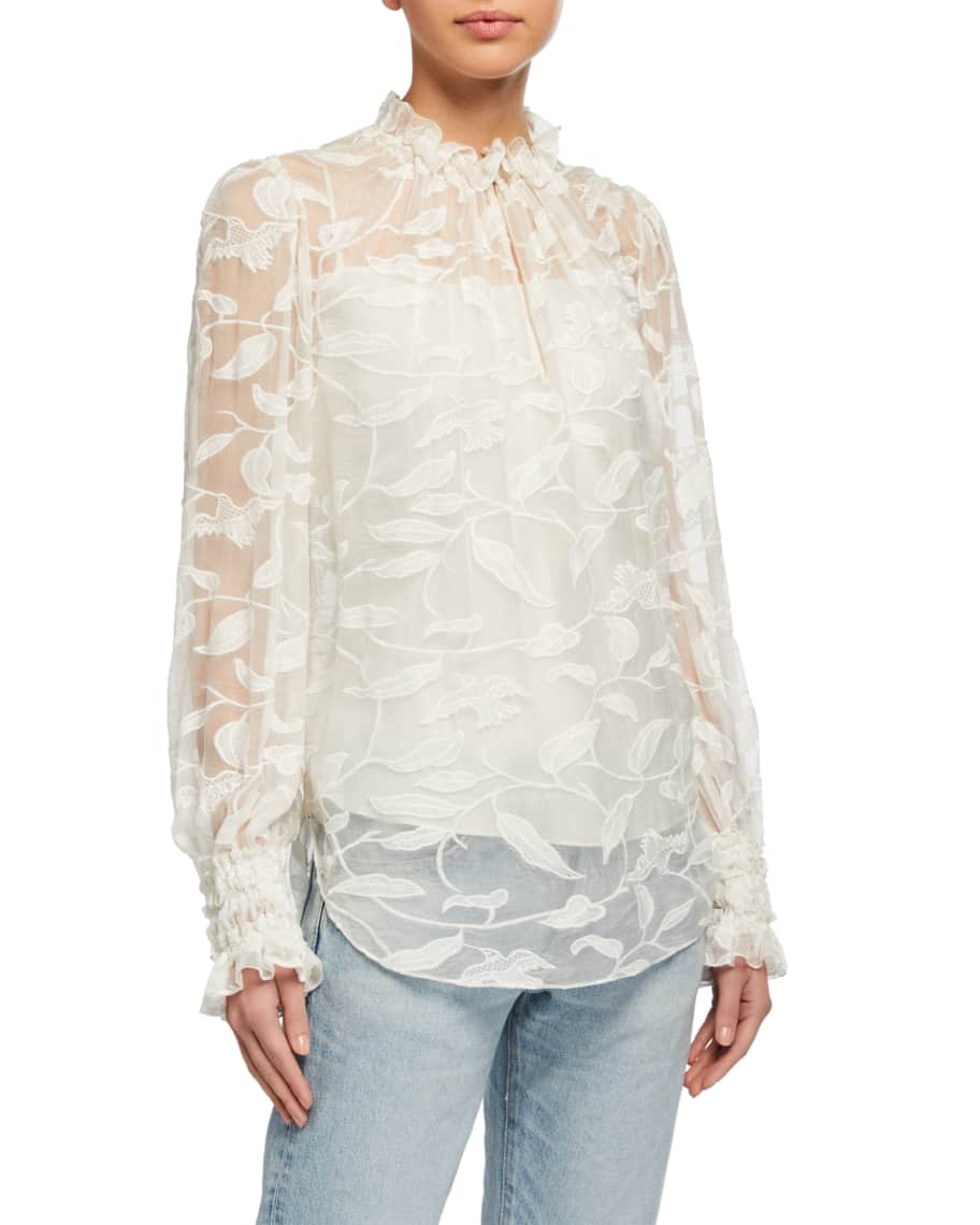 Elie Tahari Zeina Embroidered Silk Shirt with Camisole | Neiman Marcus