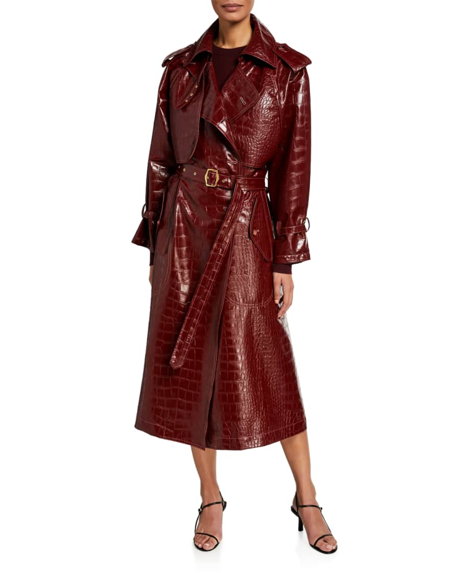 Burberry Long Alligator Leather Trench Coat in Red