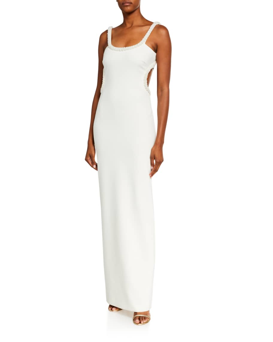 Likely Enzo Pearl-Trim Scoop-Neck Cutout-Back Gown | Neiman Marcus
