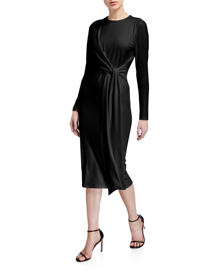 Alice + Olivia Delora Long-Sleeve Tie-Waist Cocktail Dress | Neiman Marcus