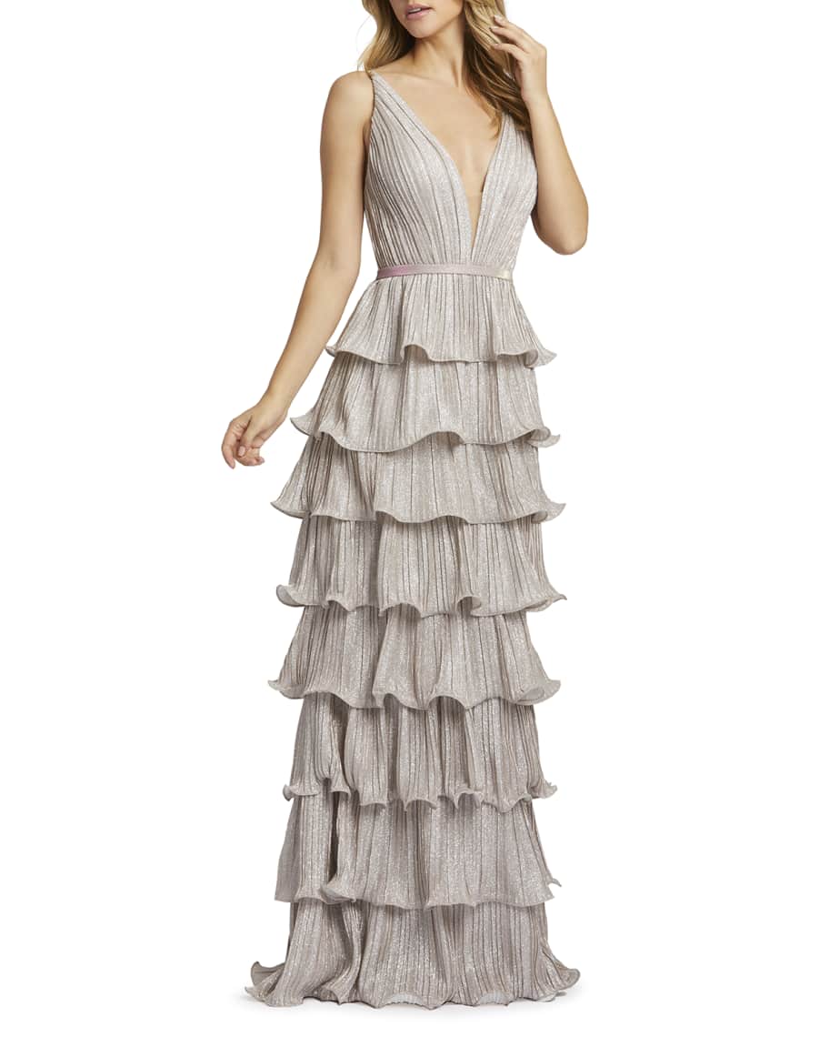 Mac Duggal Sparkle Ruffle Tiered Sleeveless Gown | Neiman Marcus