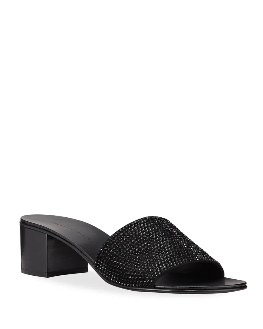 Giuseppe Zanotti Crystal Suede Slide Sandals | Neiman Marcus