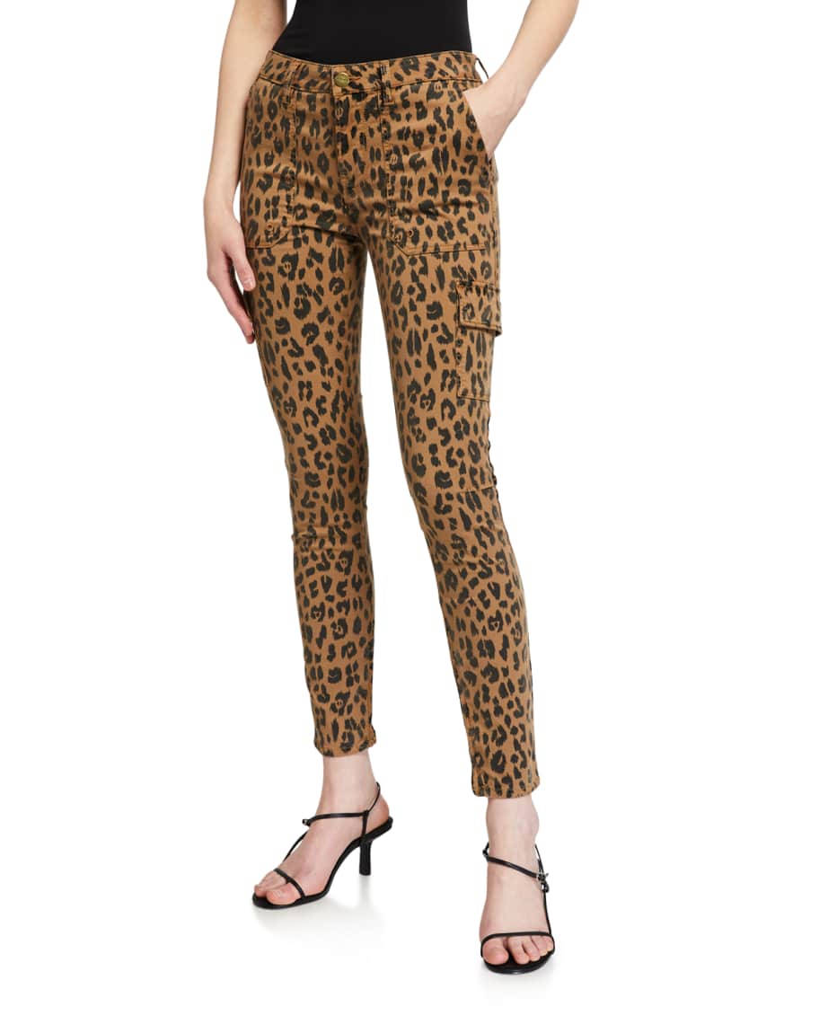 FRAME Spring Cheetah Skinny Cargo Pants | Neiman Marcus