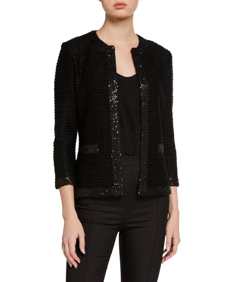 St. John Collection Glittered Texture-Striped Knit Sweater | Neiman Marcus