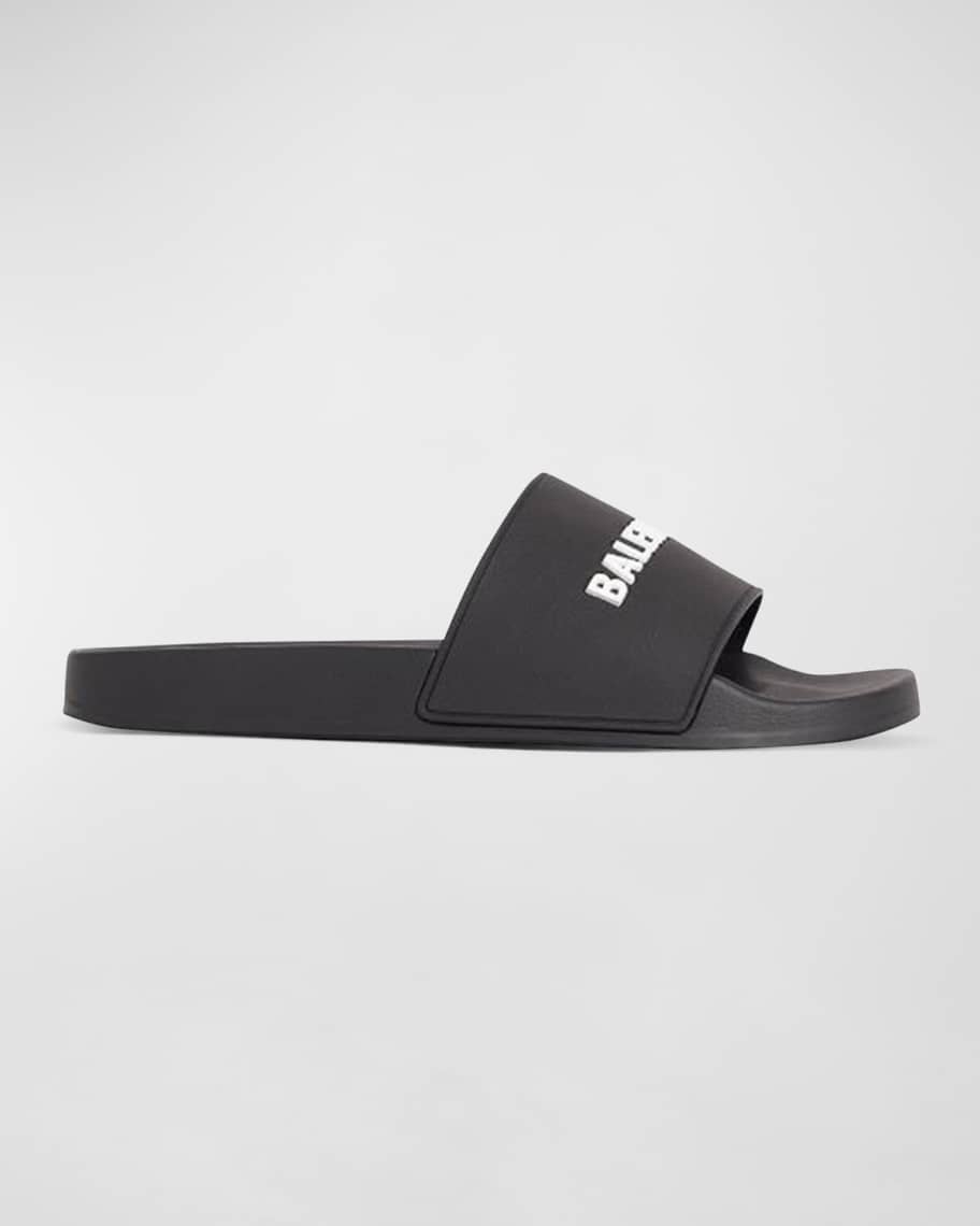 Balenciaga Men's Logo Pool Slide Sandals | Neiman Marcus