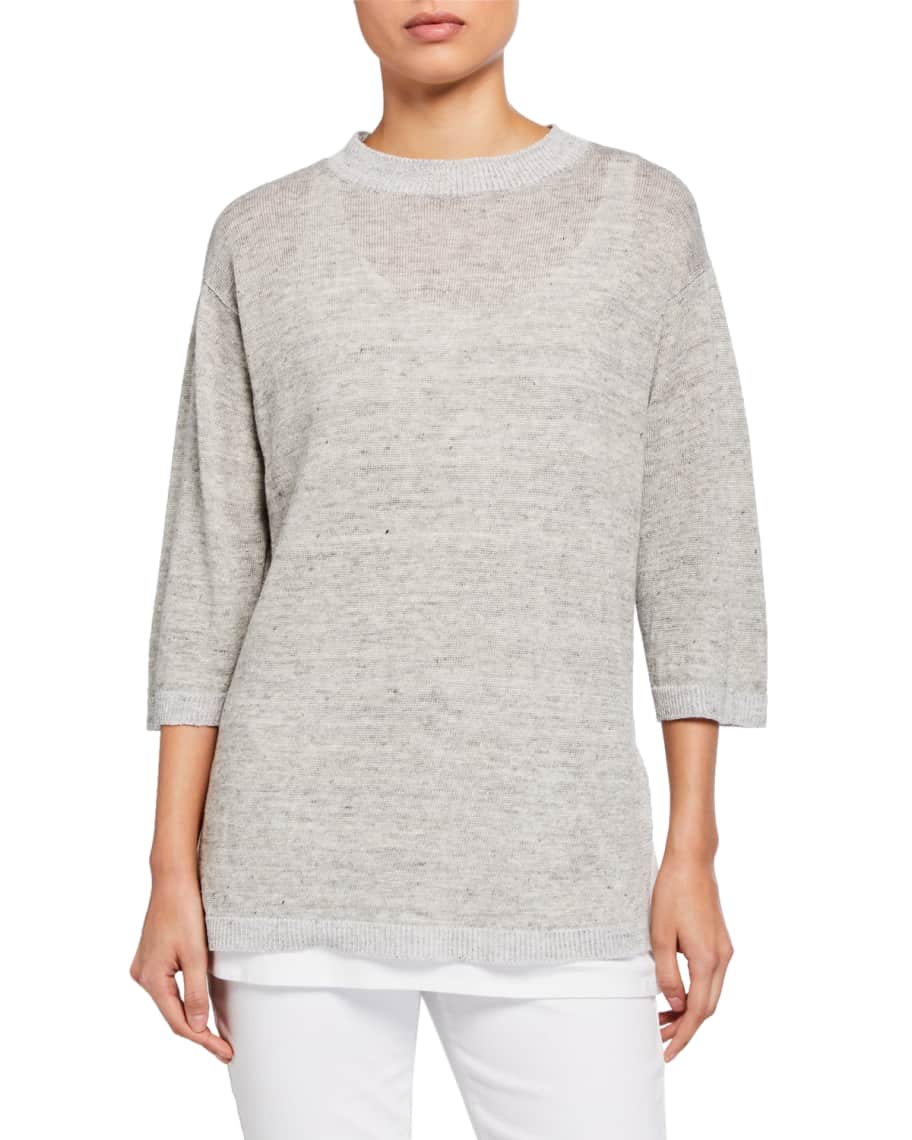 Eileen Fisher Petite Melange Organic Linen 3/4-Sleeve Tunic Sweater ...
