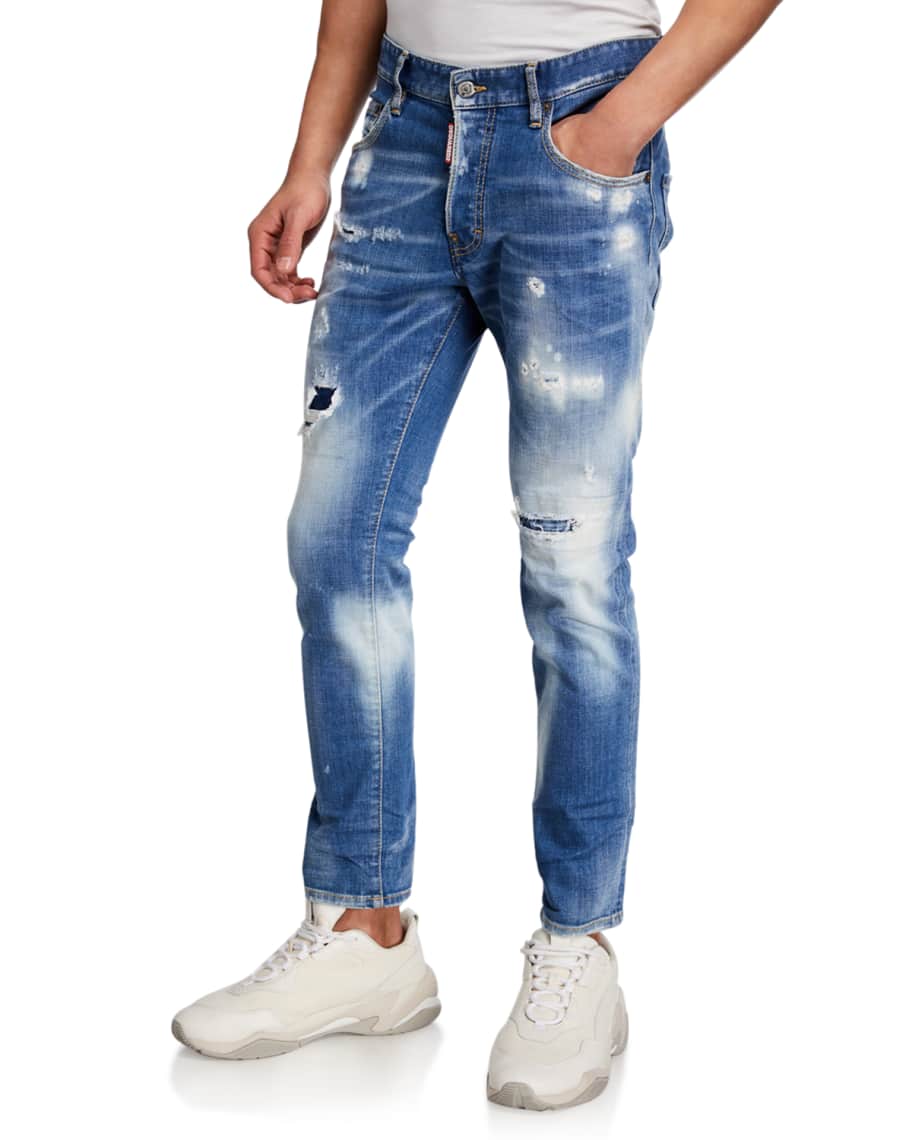 Dsquared2 Men's Bleached Rip/Repair Skater Jeans | Neiman Marcus