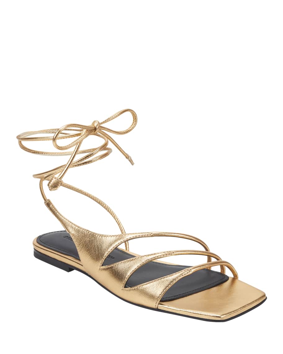 Sigerson Morrison Faune Leather Ankle-Wrap Flat Sandals | Neiman Marcus
