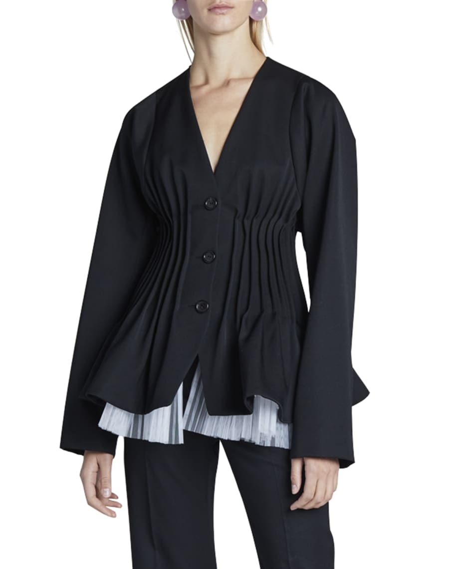 Nina Ricci Silk Pleated-Waist Jacket | Neiman Marcus