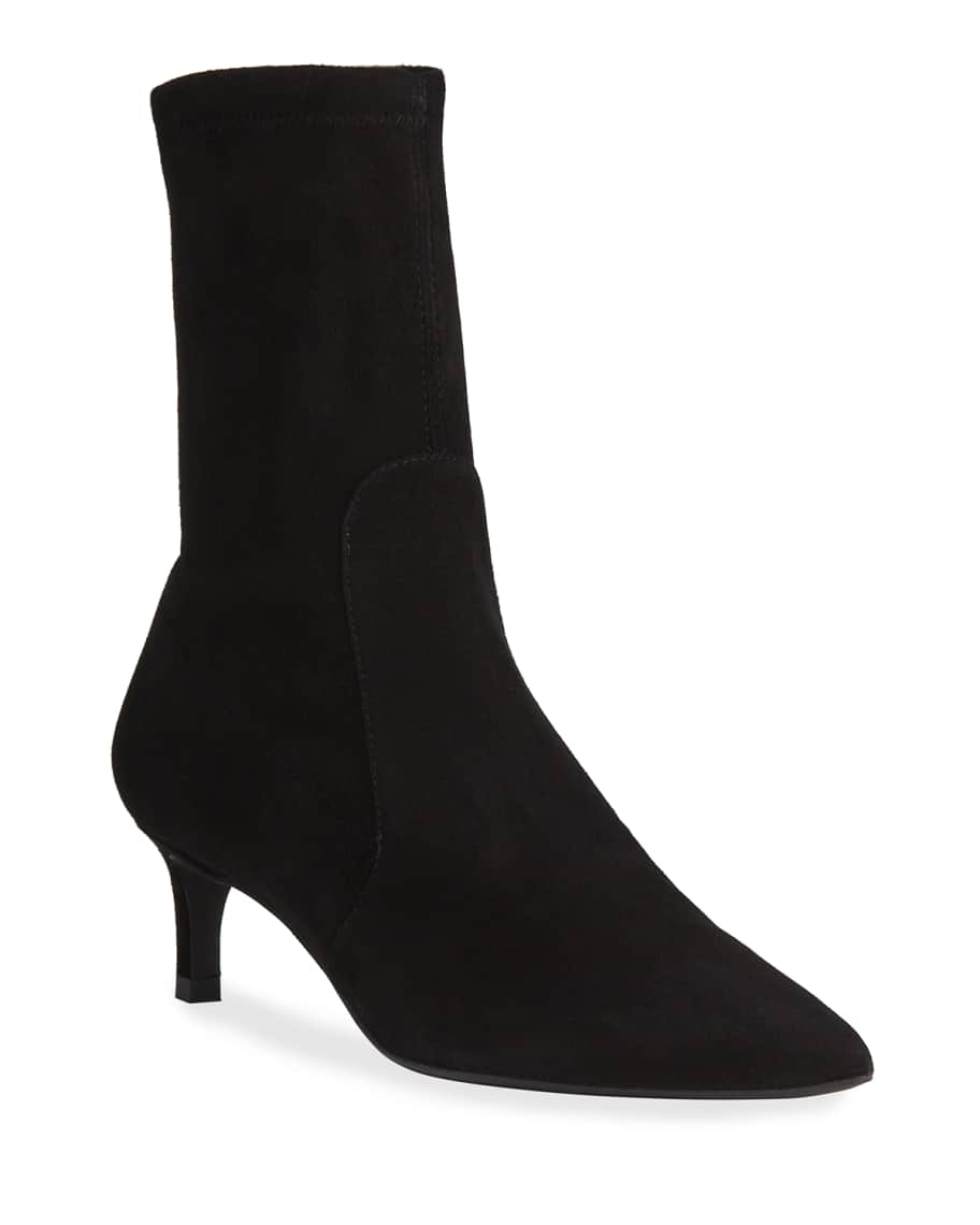 Stuart Weitzman Wren 75 Stretch-Suede Booties | Neiman Marcus