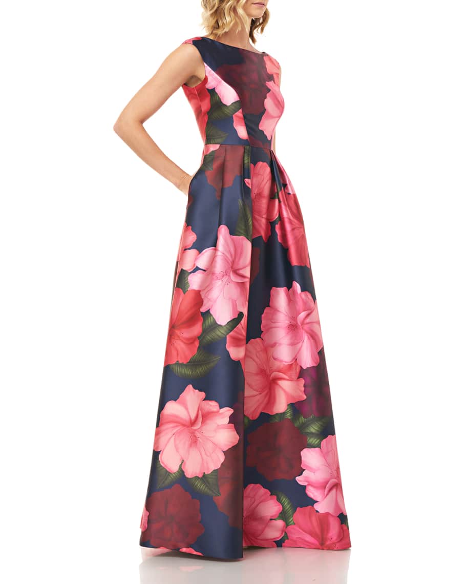 Kay Unger New York Paige Floral Printed Mikado Gown | Neiman Marcus