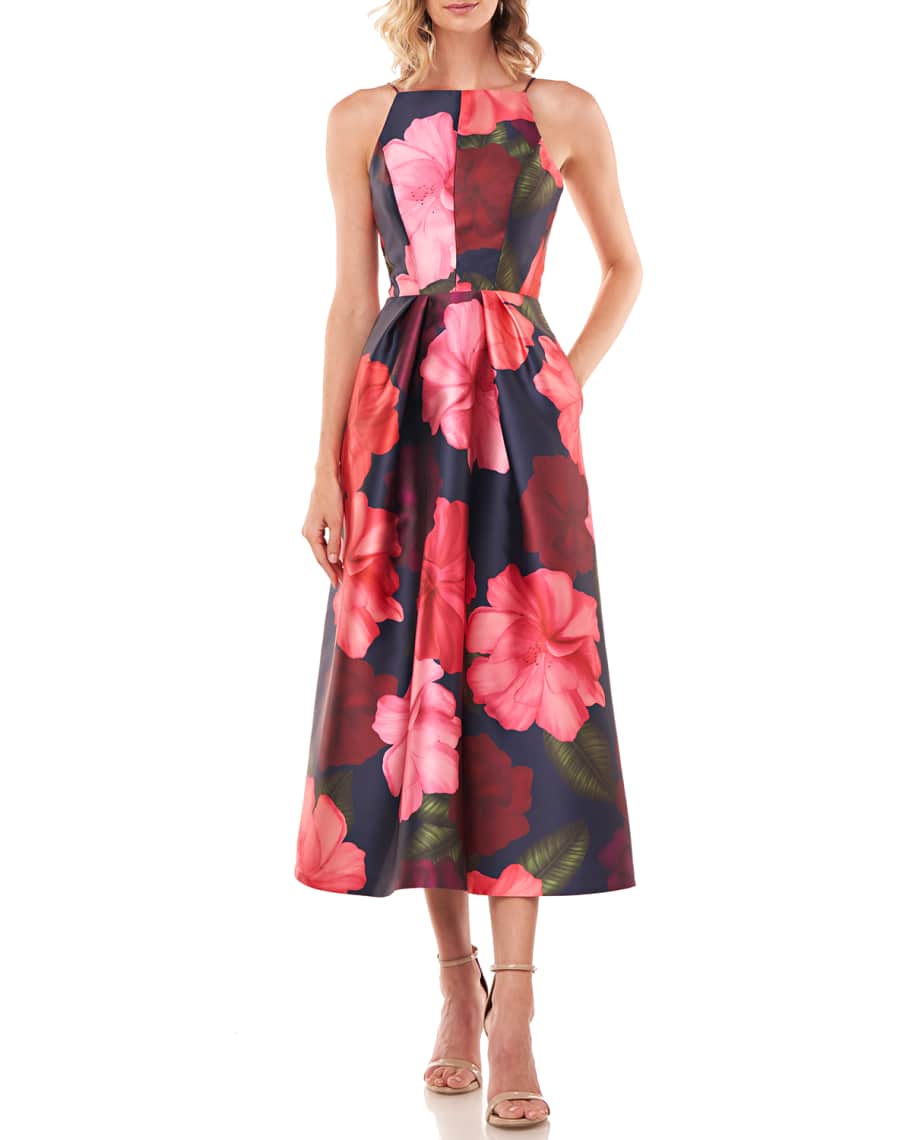 Kay Unger New York Madeline Floral-Printed Mikado Halter Dress | Neiman ...