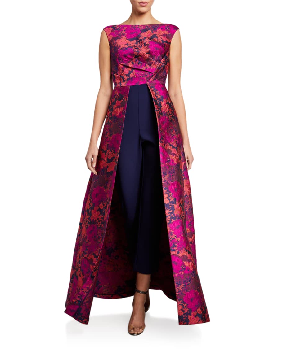 Kay Unger New York Poppy Floral Brocade Sleeveless Jumpsuit with ...