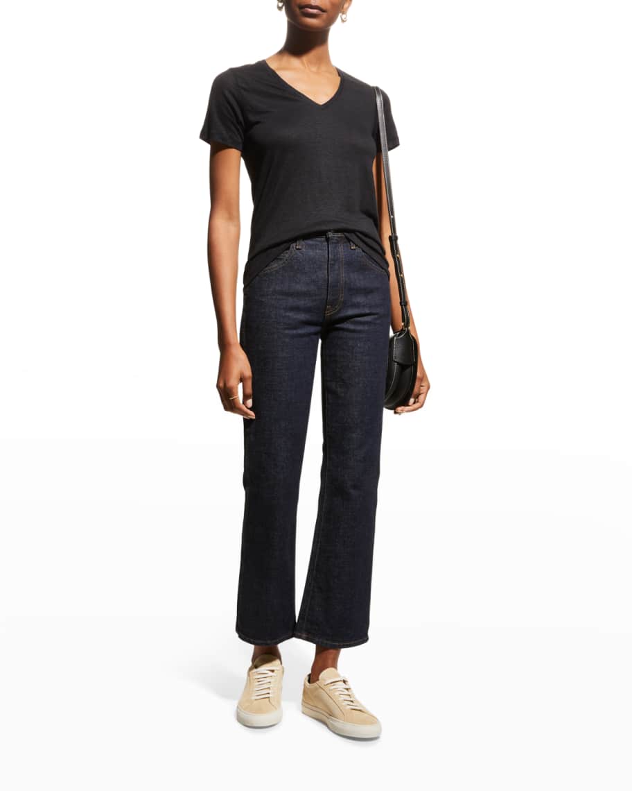 Majestic Filatures Stretch-Linen Semi-Relaxed V-Neck Tee | Neiman Marcus