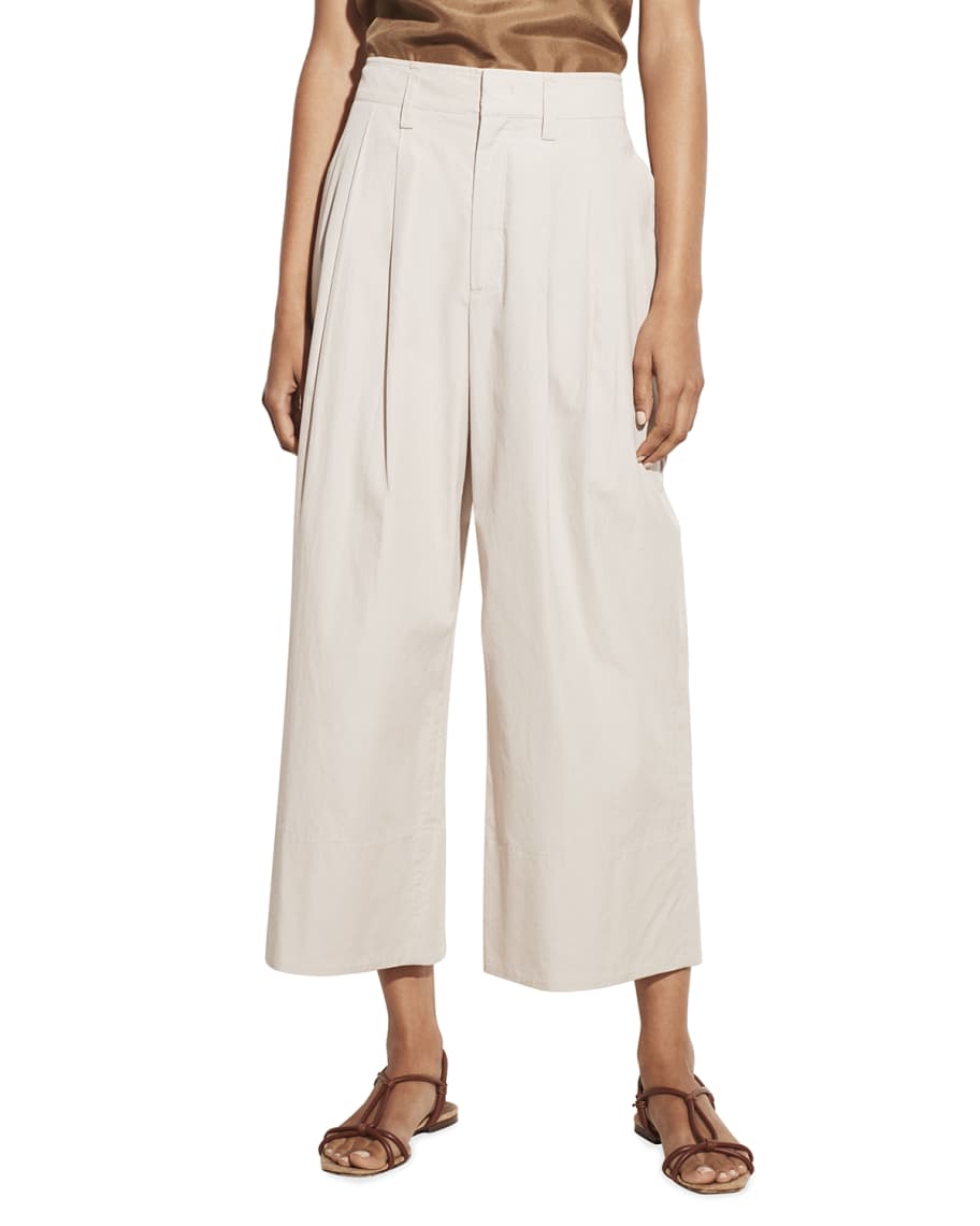 Vince Pleated Wide-Leg Cropped Pants | Neiman Marcus