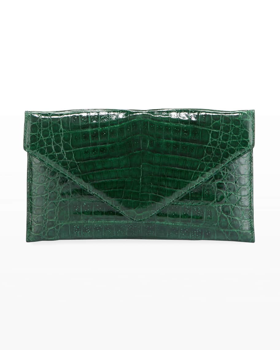 Judith Leiber Kate Caiman Crocodile Clutch Bag Emerald