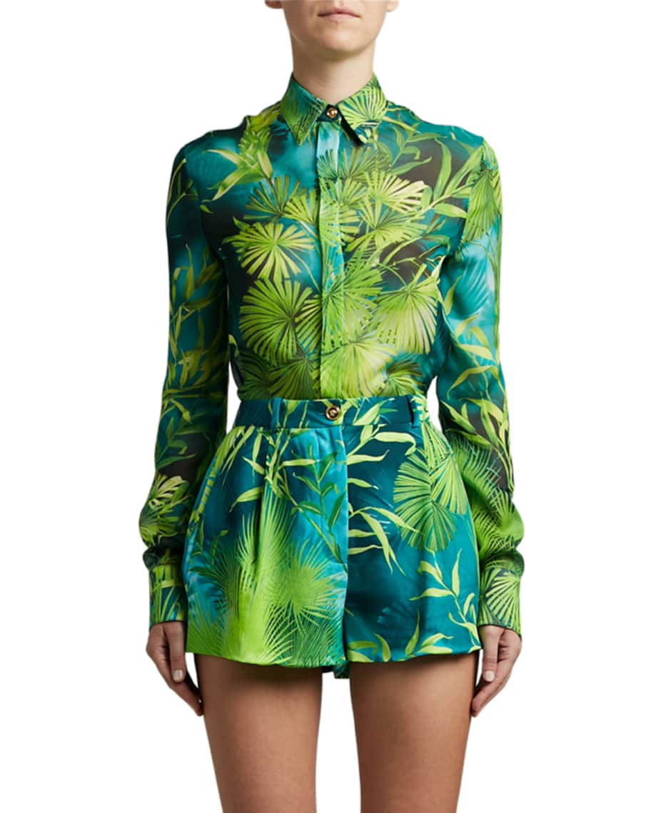 Versace Palm Leaf Print Silk Shirt | Neiman Marcus