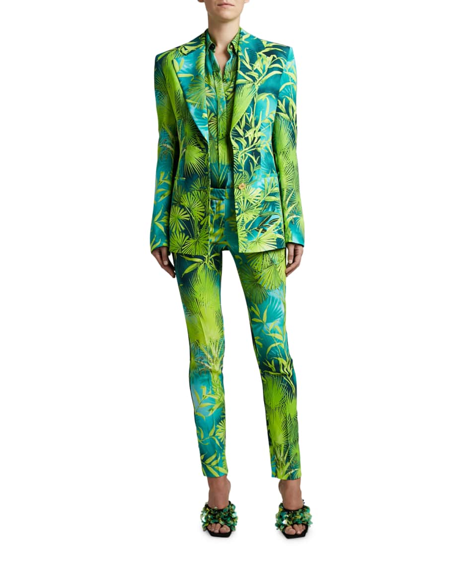 Versace Palm Print Crepe Blazer Neiman Marcus